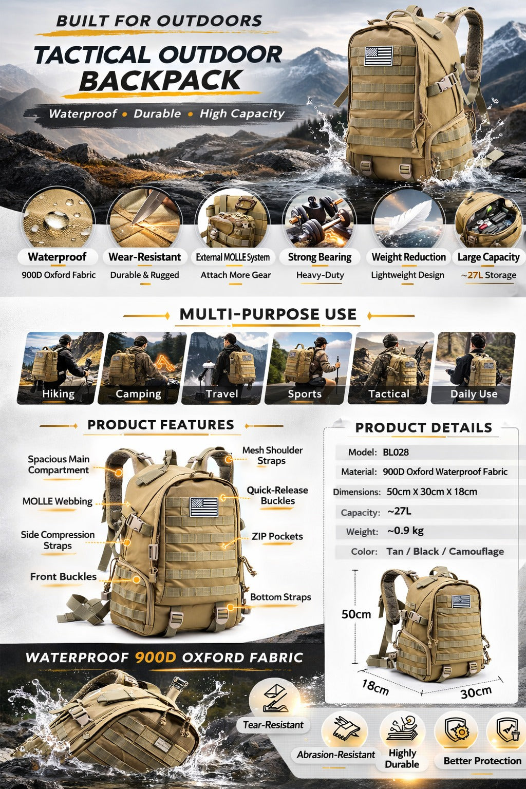 ARMEDGE ReconLite 27 Tactical Outdoor Backpack