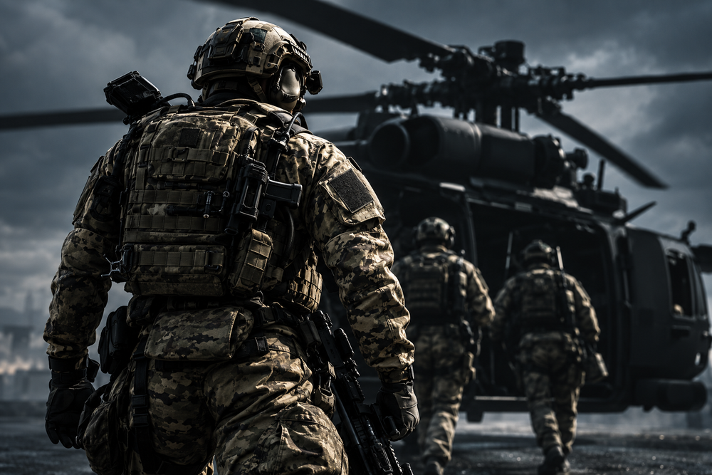 Black combat boots on outdoor ground